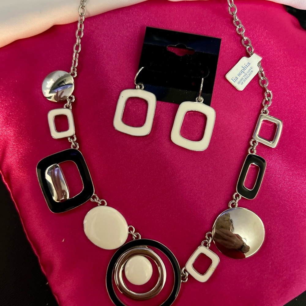 Lia Sophia Silver,Black, and off White  Necklace and Earring set